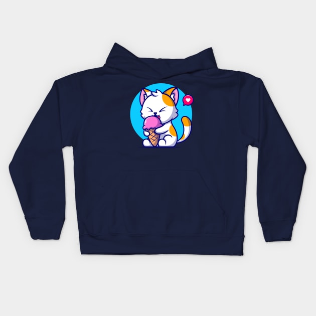 Cute Cat Eating Ice Cream Cone Cartoon Kids Hoodie by Catalyst Labs